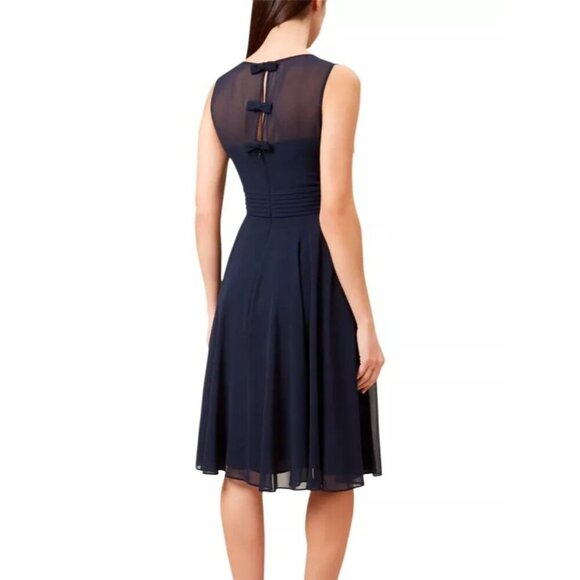 Hobbs London Ashling Dress Chiffon Bow Back Blue 8 - Picture 2 of 9